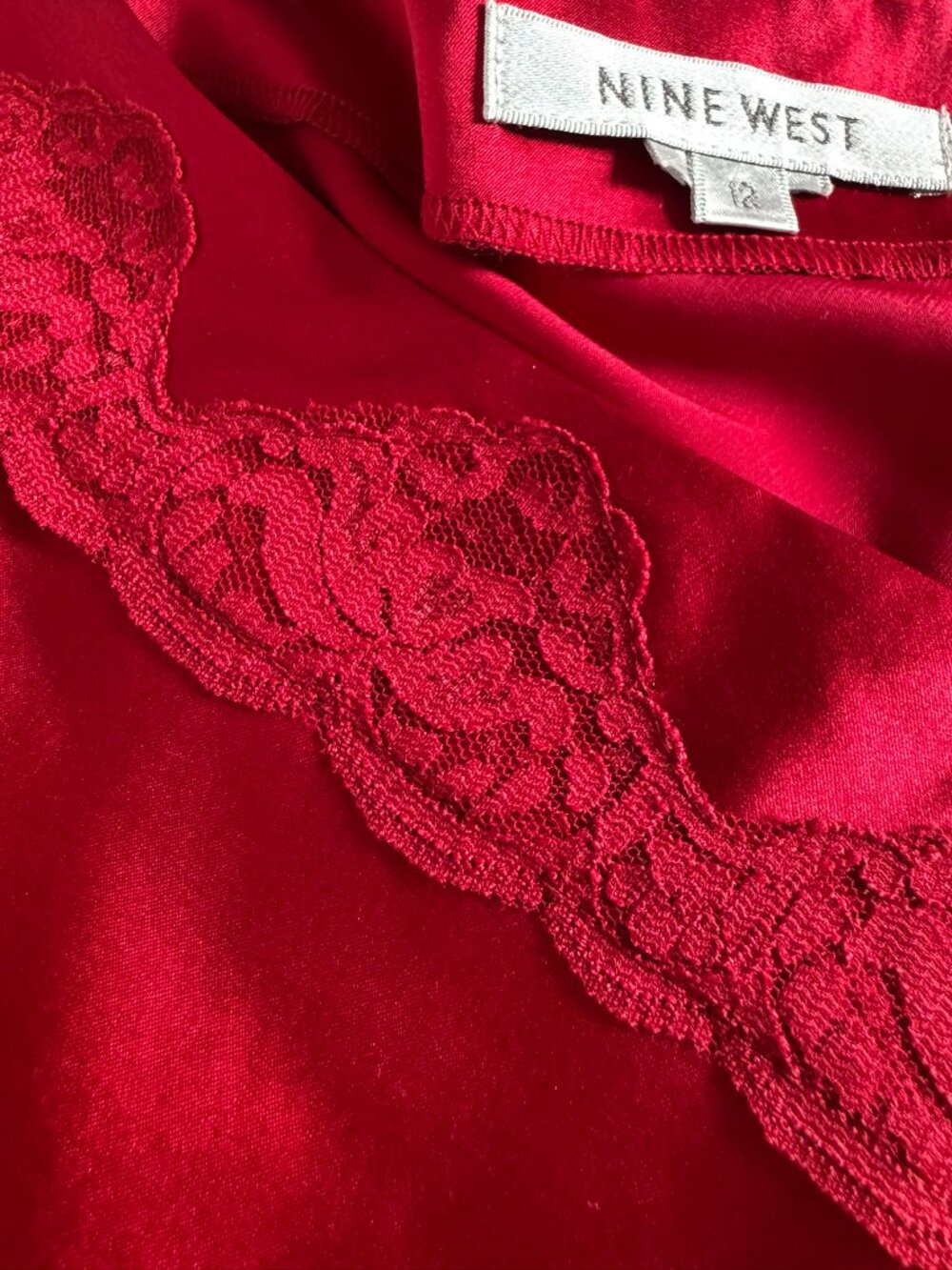 Nine West Red Silk Lace Trim Camisole Top - Size 12 - Picture 3 of 7
